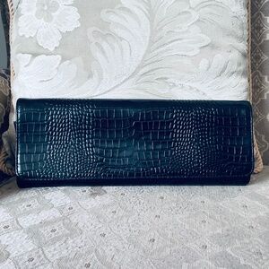 Vintage Soprano Black Crocodile Embossed Leather Clutch Bag